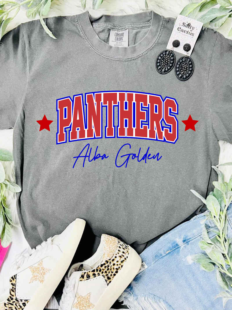 *DTF* Mascot City Stars Panthers Alba Golden Red Design on Grey Comfort Color