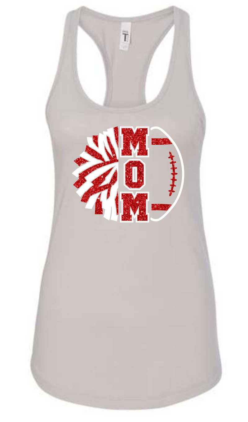 MOM Cheer Pom Glittery Design on Grey Tank