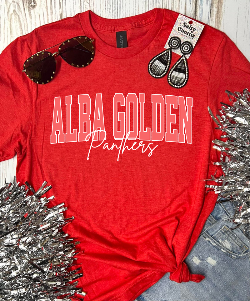 *DTF* Two Toned City Mascot Alba Golden Panthers Red Tee