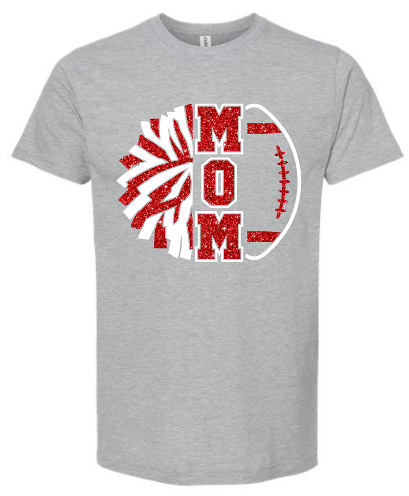 MOM Cheer Pom Glittery Design on Grey Tee