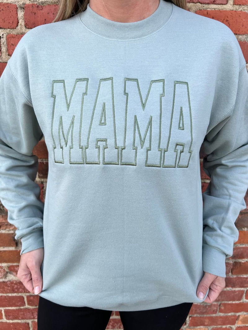 Mama Embroidered Dusty Blue Sweatshirt