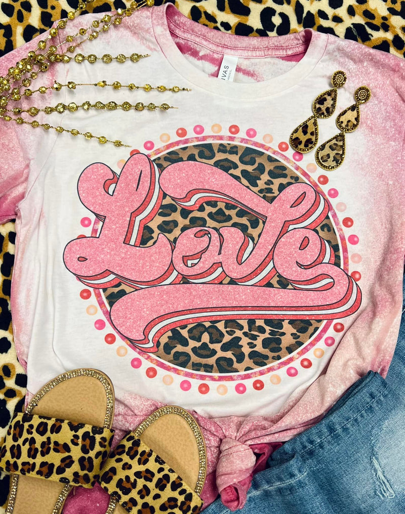 Love Leopard Circle Pink Bleached Tee