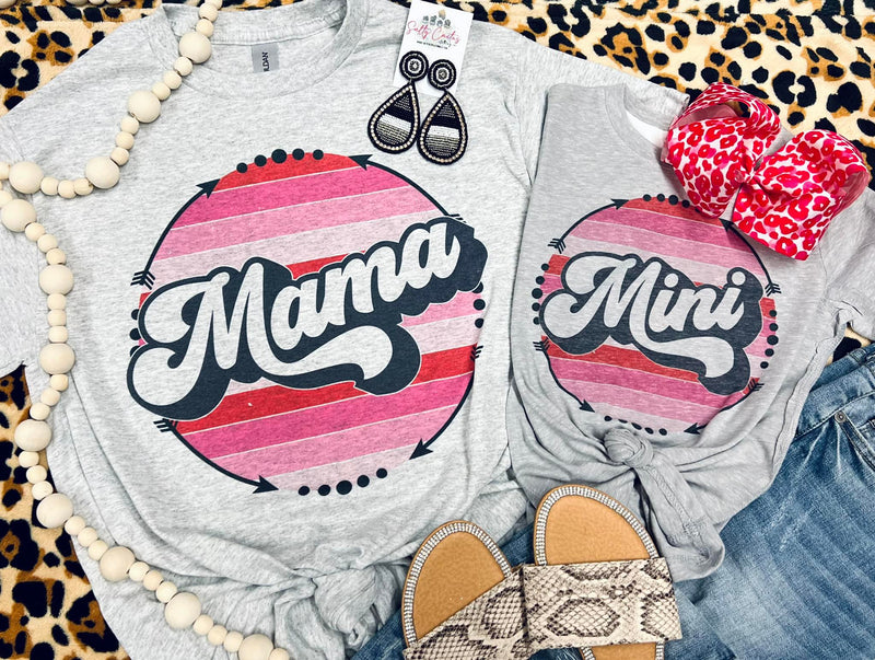 MAMA/MINI Red Circle Grey Tee