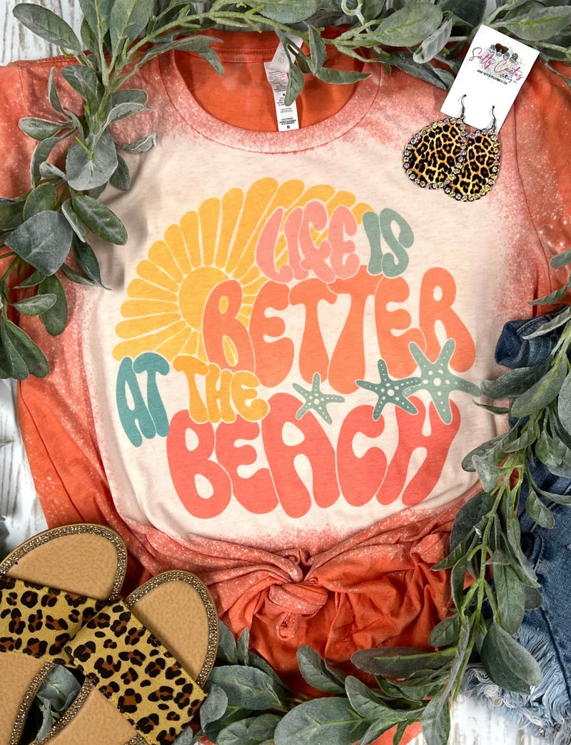 Life is Better at the Beach Retro Orange Bleached Tee