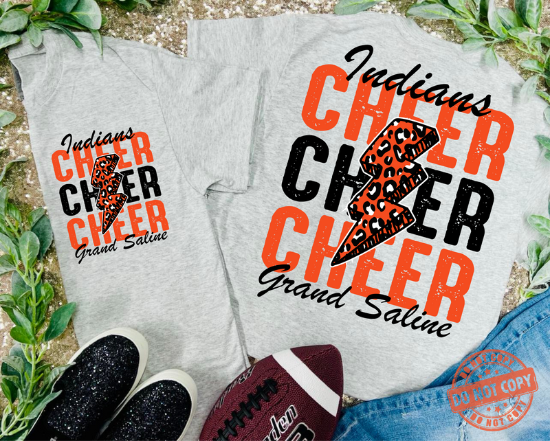 Custom CHEER Mascot & City Lightning Bolt Leopard Grey Tee