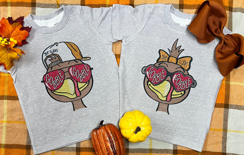 Kids Gobble Turkey Grey Tees