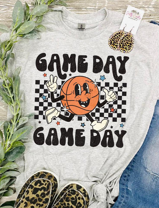 Game Day Vibes Basketball Smiley Grey Tee