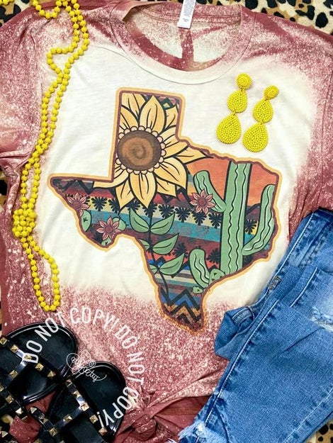 Texas Sunflower Clay Bleached Tee